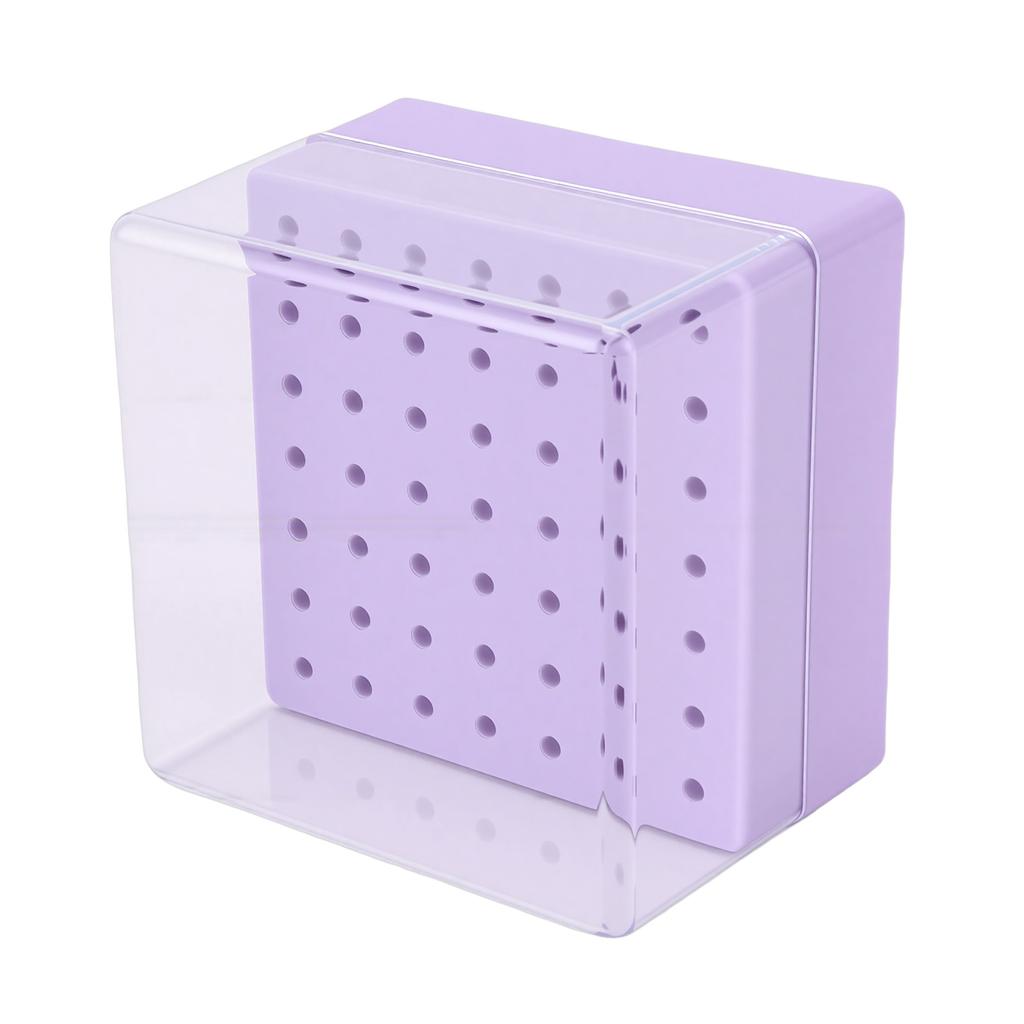 49 Holes Nail Drill Bits Holder Nail Polish Head Storage Box with Clear Dust Lid for Salon Home Purple