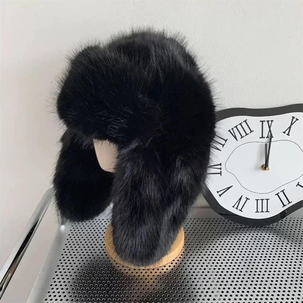 Blue imitation mink Lei Feng hat women's winter plush northern skiing cold and warm ear protection hat fleece thickened hat