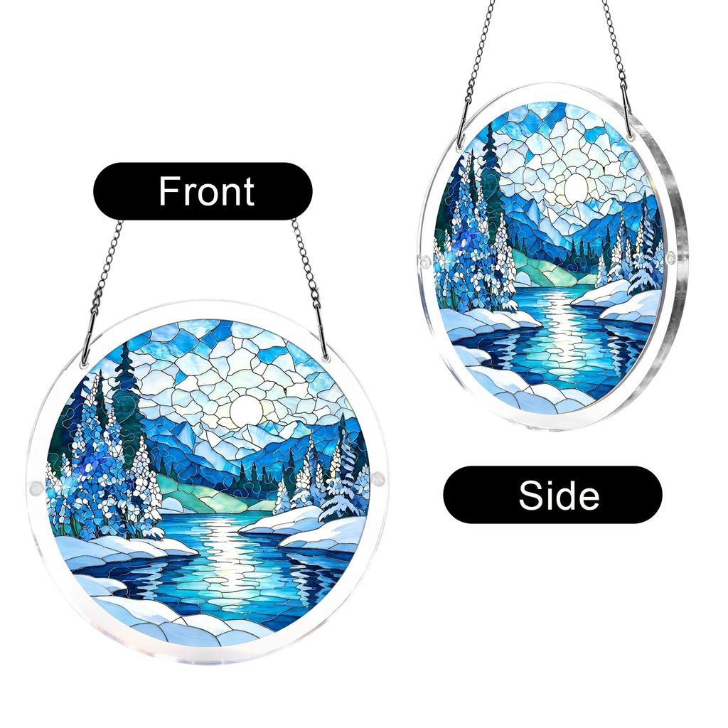 2D Flat Acrylic Sun Catcher Window Decoration with Scenic Mountain and River Design for Home or Office Display and Light Diffusion