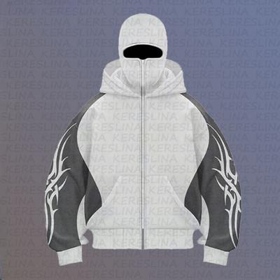 2025 European and American High Street Trend Color Blocked Double Hat Design Hooded Cardigan Autumn and Winter Hooded Sweater