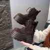 British Martin Boots Women's Autumn and Winter New Single Boots Retro Lace-up Thick-soled Heightening Muffin Thin Short Boots