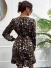 Khaki Leopard Print Long Sleeve Dress 2021