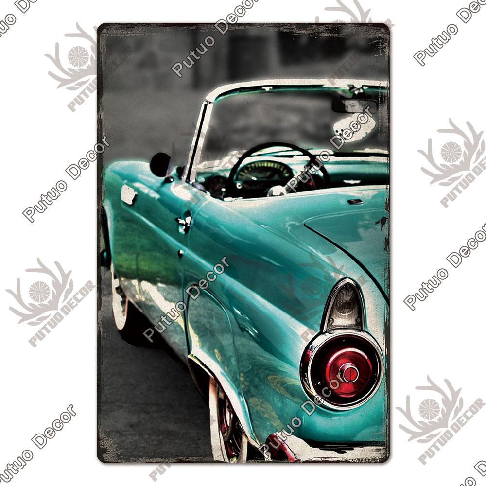 Putuo Decor Classic Cars Retro Plaque Metal Plate Vintage Tin Sign for Garage Man Cave Home Wall Art Decoration Car Posters