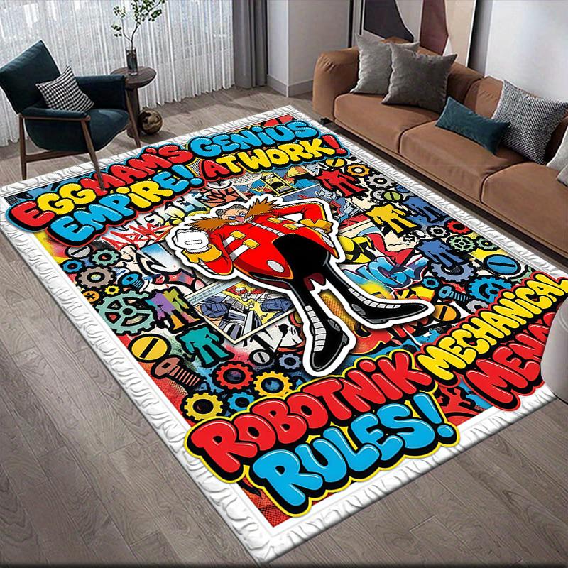 Dr Eggman Home Sofa Decoration for Living Room & Bedroom, Non‑Slip Play Flannel Floor Mat for Game Room