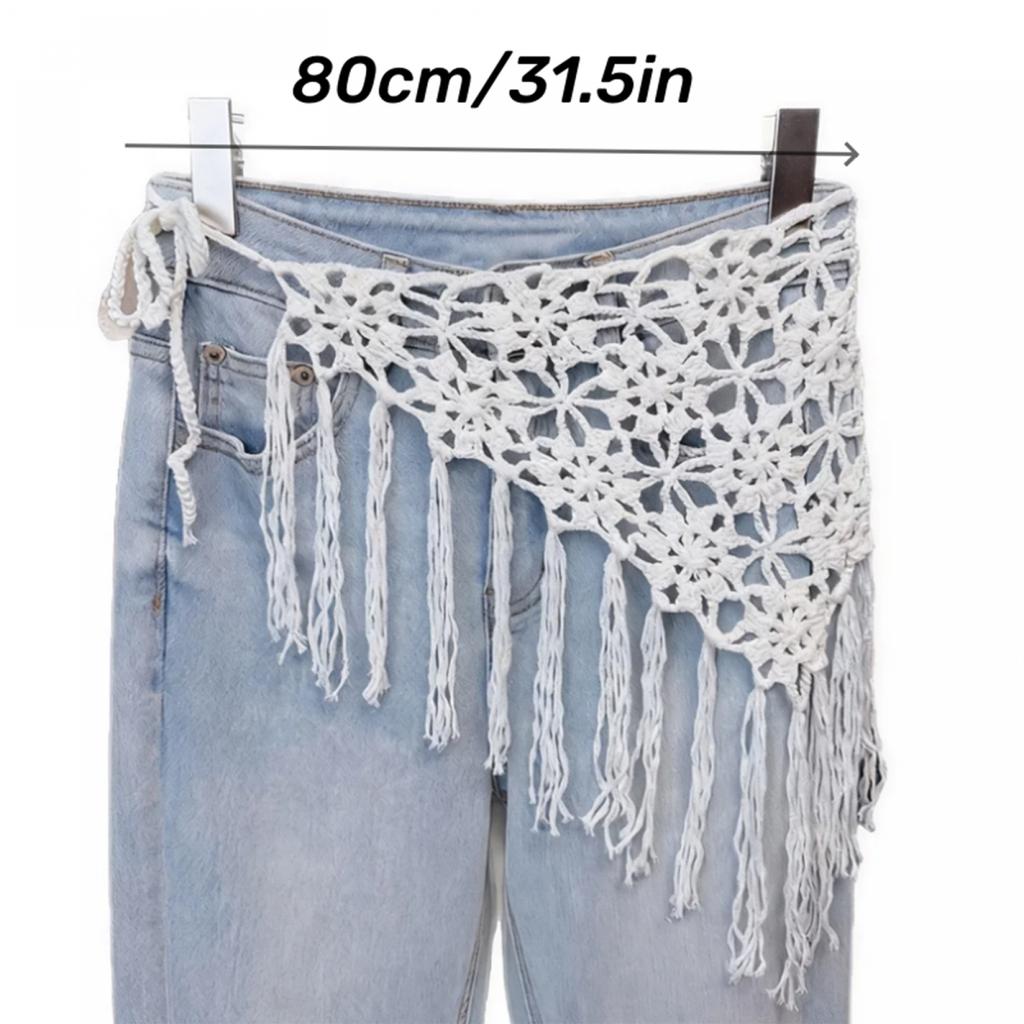 Bohemian Fringe Tassel Belt with Crochet Detailing and Sheer Wrap Cover Up for Festival Rave and Beach Wear