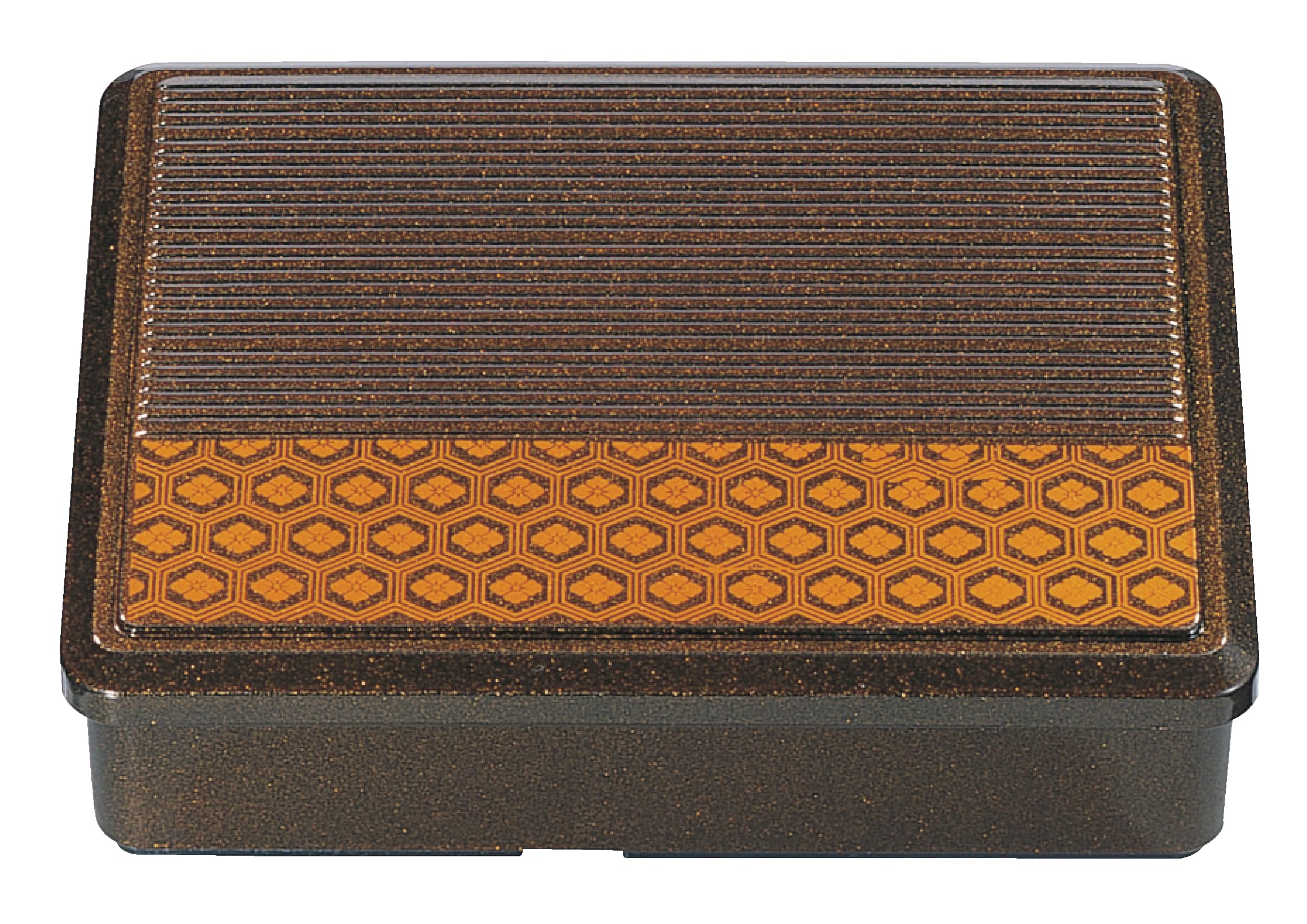 Wakaizumi Dishwasher Long Bento Box with Fixed Tortoise Shell Lacquerware, Safe, 8-inch Stripes, Pear-Skin Pattern, 1-420-3