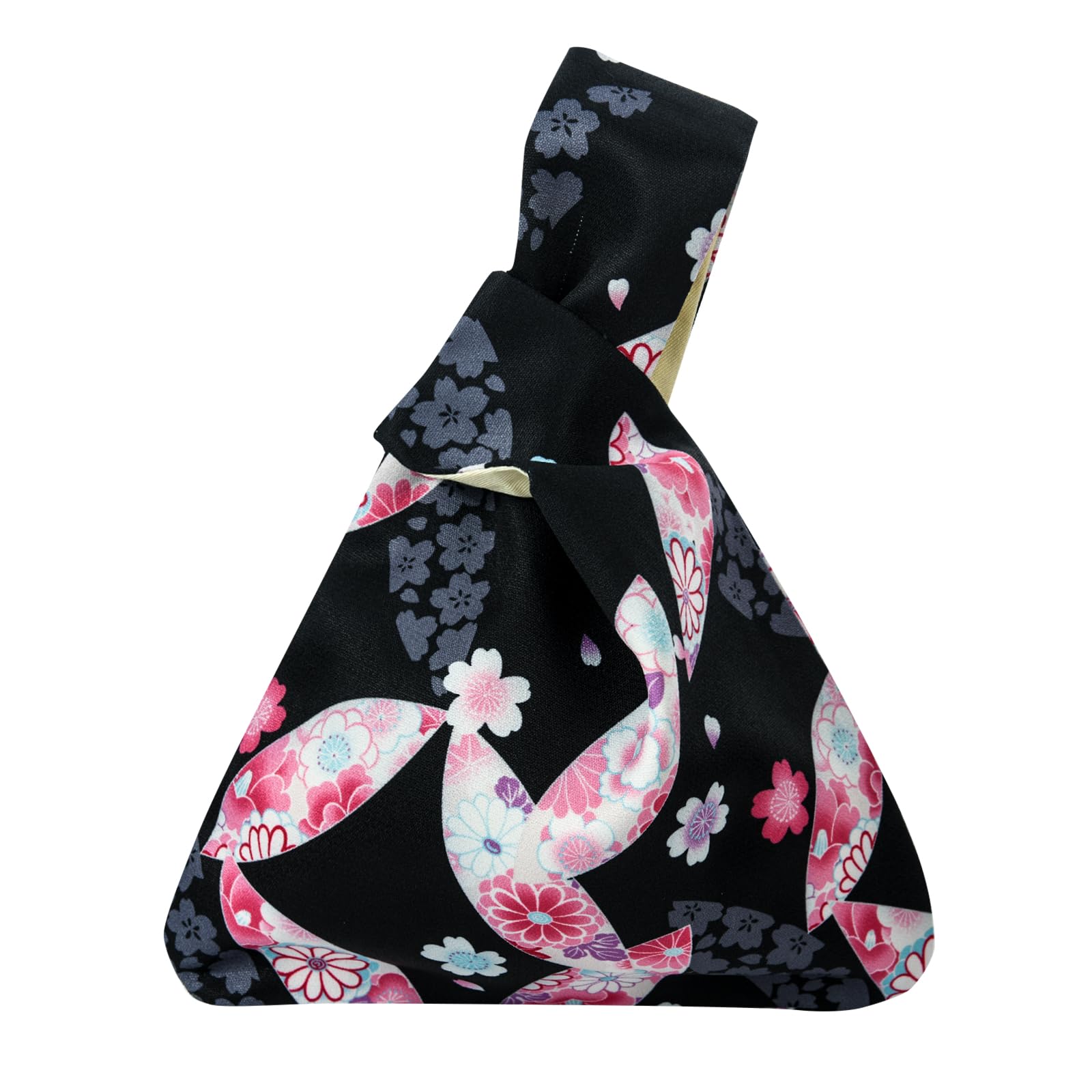 

OTAKUMARKET Мішечок на шнурку Юката для дітей і ідеальний для кімоно, феєрверків, літа та на шнурку. Доступно 13 візерунків. Чорний з вишневим цвітом