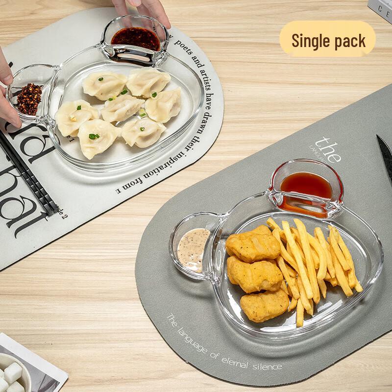 Cartoon Glass Divided Dumpling Plate with Dipping Dish