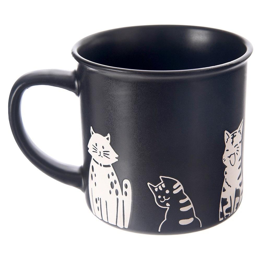 Katzen Tasse für Getränke, Kaffee, Tee, Kräuter, Keramik, Schwarz, 500ml