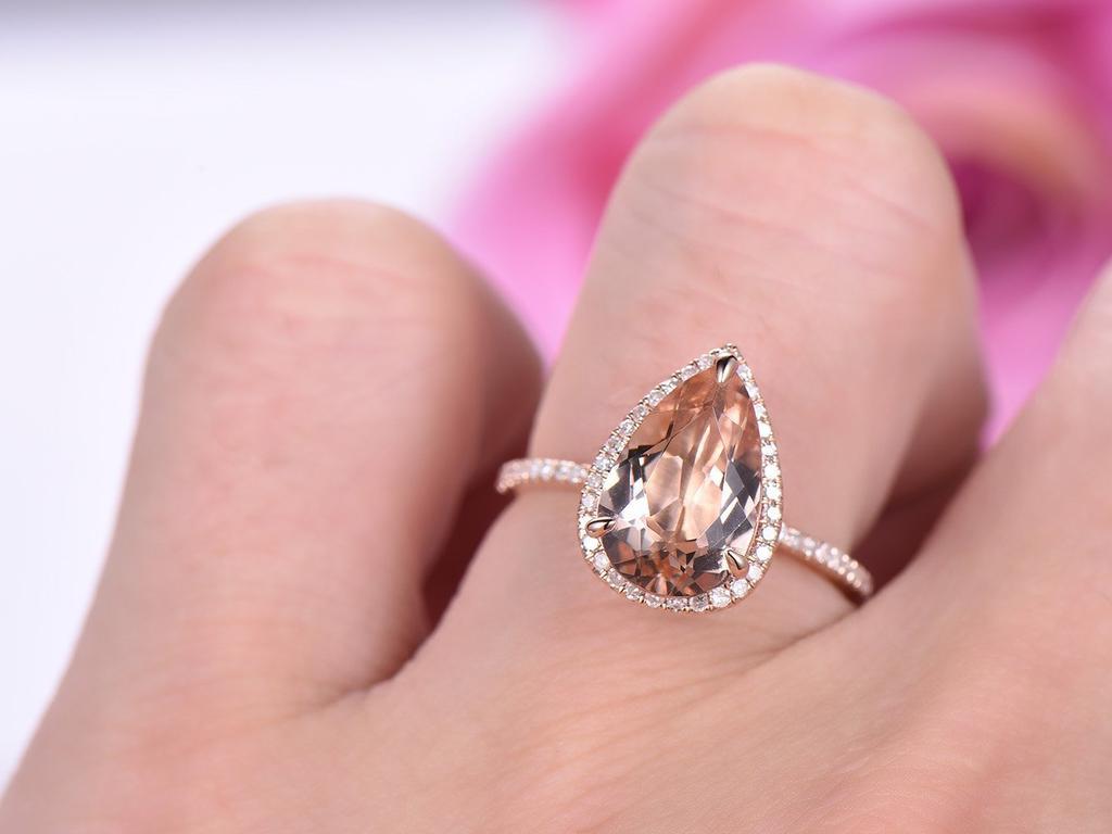 Boutique, Large Drop-Shaped Gemstone Women'S Ring, Luxury Copper-Plated Rose Gold Jewelry