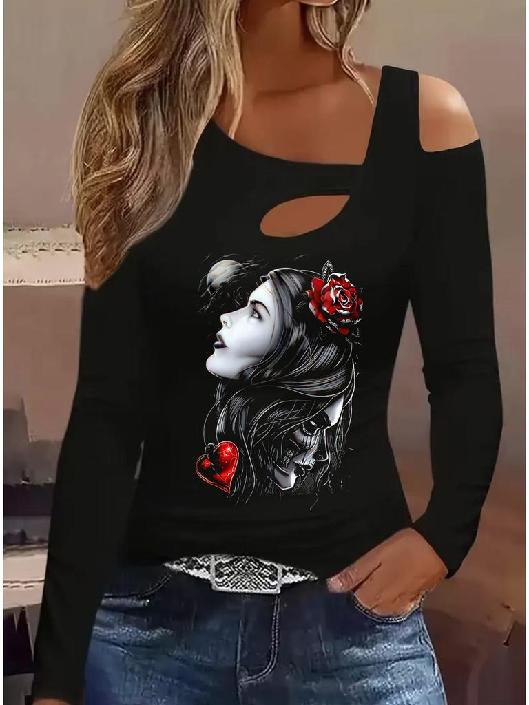 Fashion Painting Blouses Long Sleeved T Shirts Casual Skirt Tops