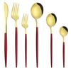 6 ks/sada Zlatá sada příborů Zrcadlová nerezová ocel Večeře Příbory Nůž Dezertní vidlička Kávová lžička Stolní nádobí Příbory Sada