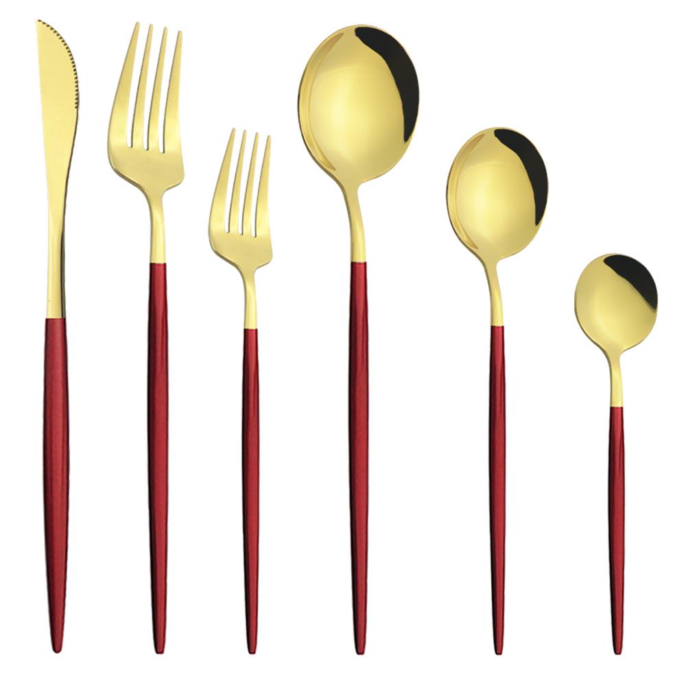 6Pcs/Set Gold Dinnerware Cutlery Set Mirror Stainless Steel Dinner Flatware Knife Dessert Fork Coffee Spoon Tableware Silverware Set