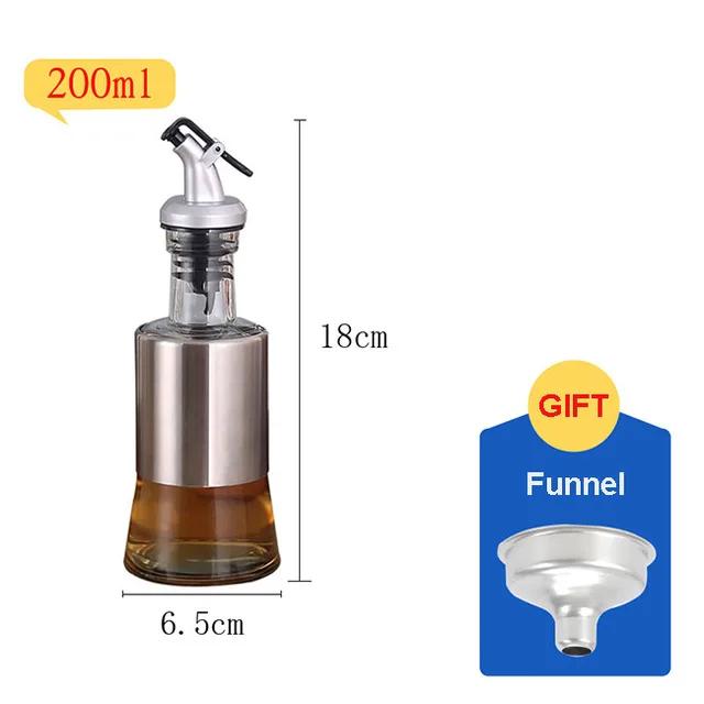 Stainless Steel+Glass Oil Bottle Gravy Boats,Leak-proof Soy Sauce Vinegar Cruet Storage Bottle Dispenser,Kitchen Cooking Tools