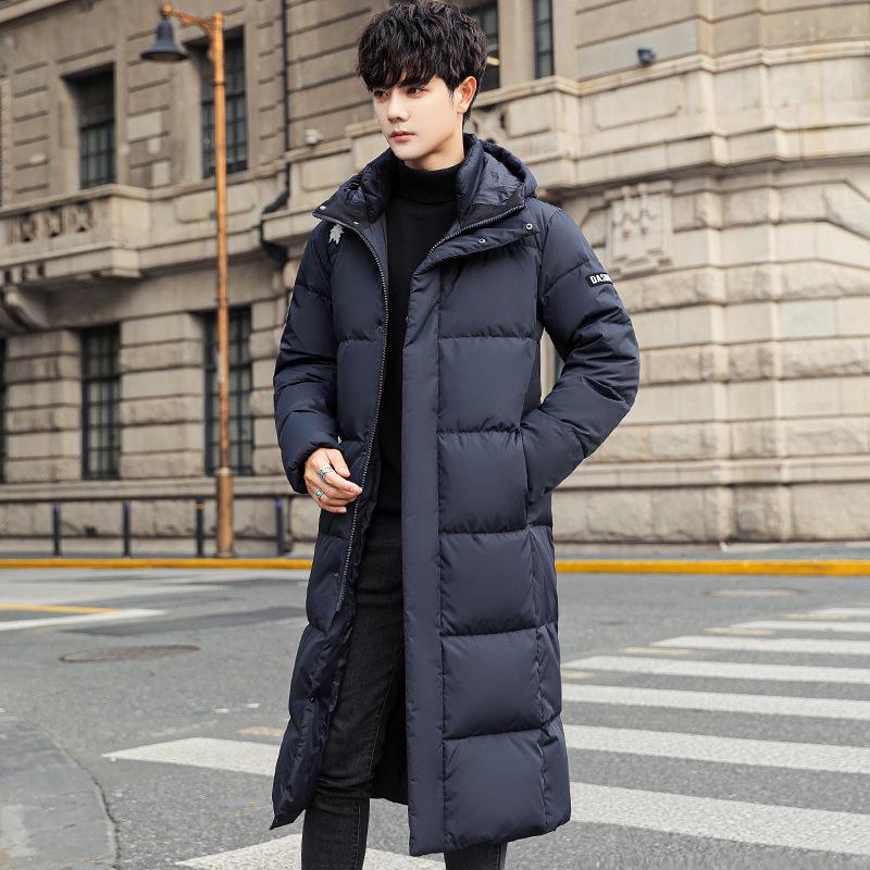 Korean Style Unisex Hooded Over-the-Knee Down Jacket - Thick, Trendy, 90% White Duck Down
