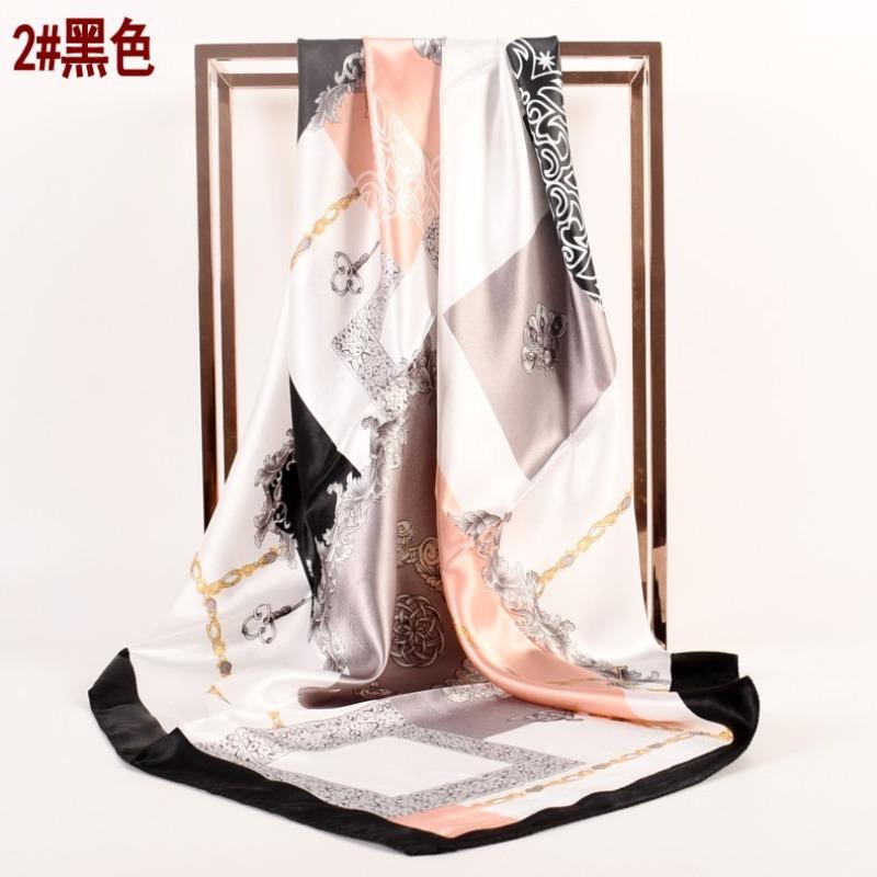 New simulation silk satin flower chain 90 * 90 generous silk scarf female scarf worker