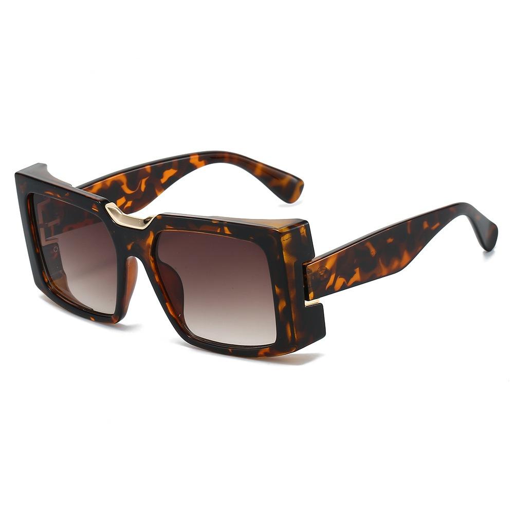 New Retro Thick Frame Leopard Gradient Rectangular Women Sunglasses Brand Candy Color Design Casual Fashion Men Glasses Uv400