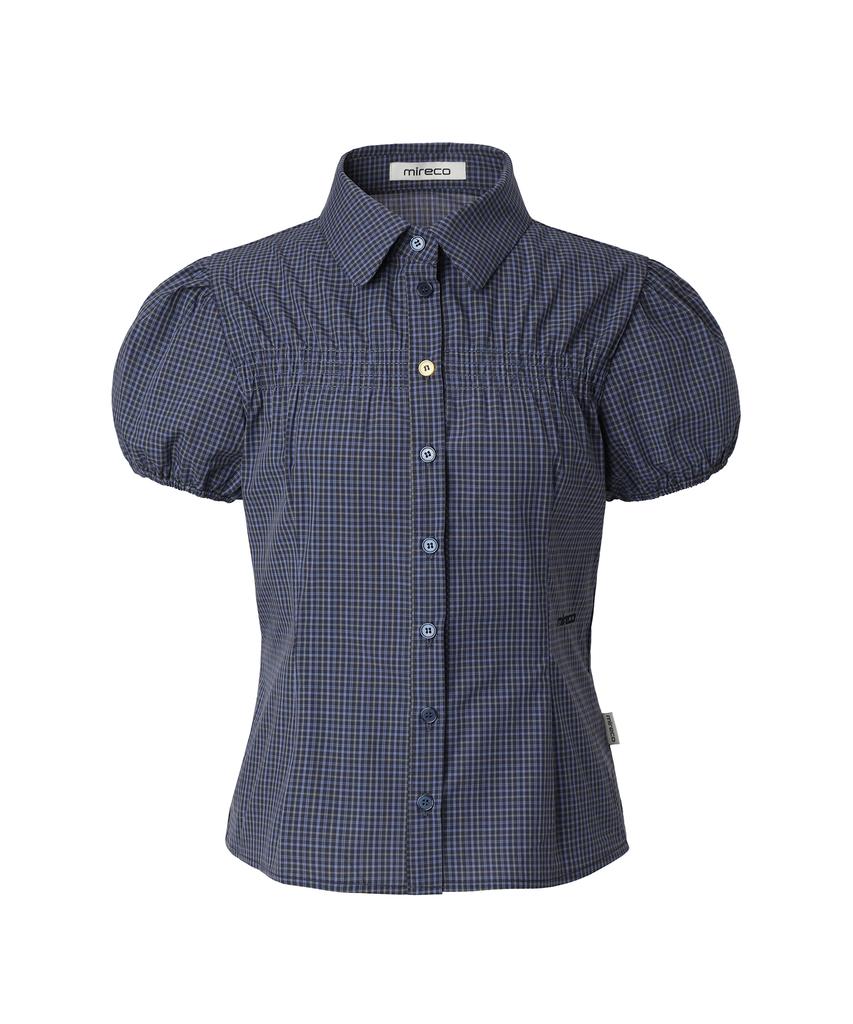 Mileko Mini Check Shirring Shirt Navy