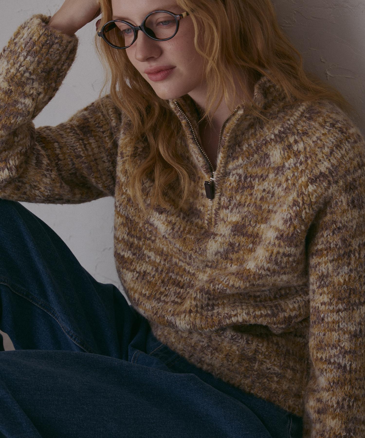 Odier Marbling Wool Half-Zip Knit - Brown Brown/One