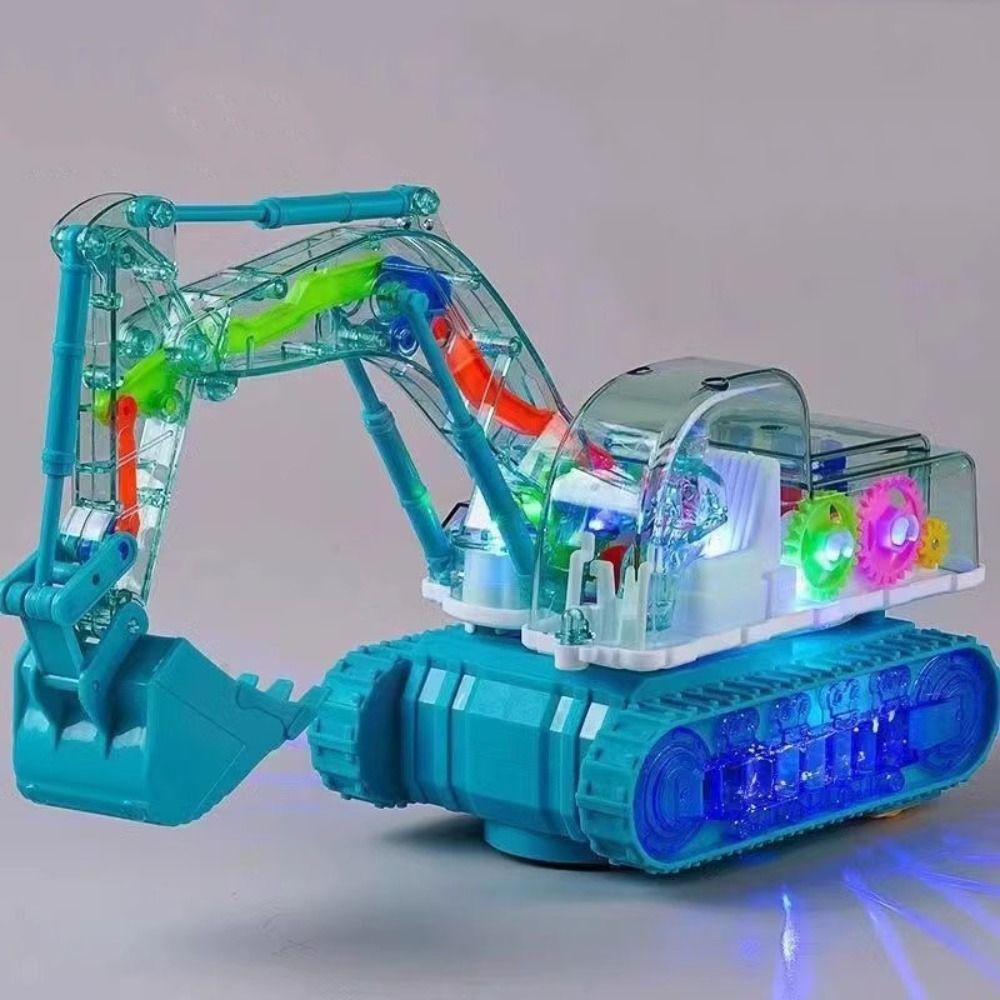 LED Transparent Gear Car Toy Light Music Light Up Excavator Toy Toddlers Kids