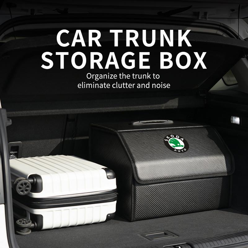 For Skoda Leather Car Trunk Storage Box Multifunctional Tool Organizer Bag Octavia Superb RAPID FABIA KAMIQ KAROQ KODIAQ YETI Csu500