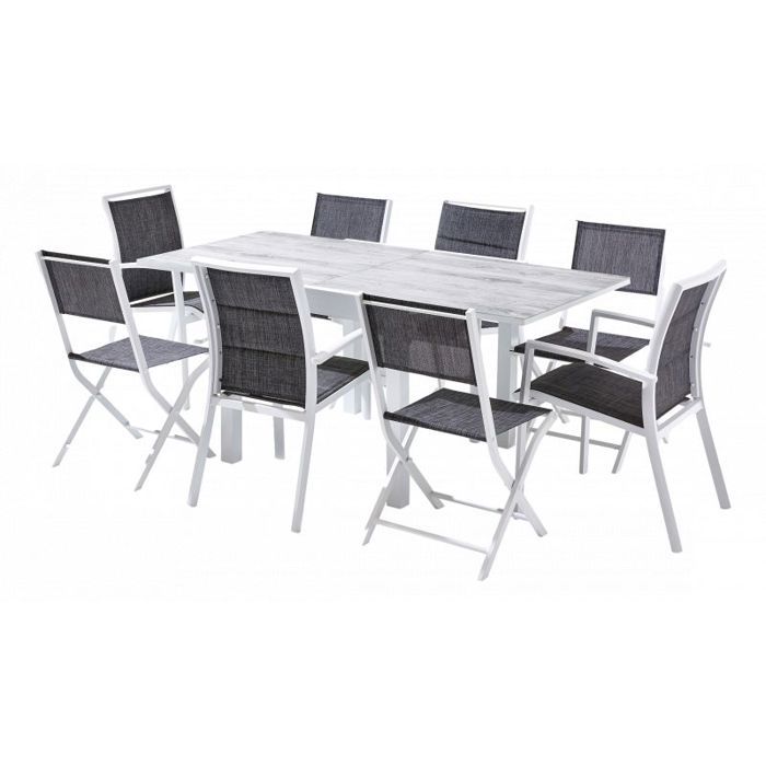 Garden Furniture Set ModuloWood T 4 / 8 + F 4 + C 4 White Wood Deco Wilsa Garden