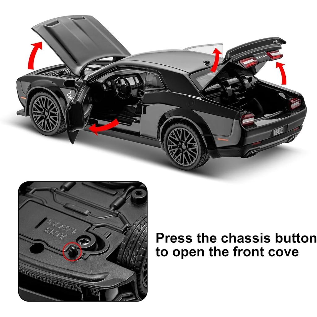 Maßstab 1/32 Dodge Hellcat Challenger Diecast Metall Rückzug Modellauto Hellcat mit Sound und Licht Hellcat Auto Spielzeug Geschenke für Kinder ab 3 Jahren