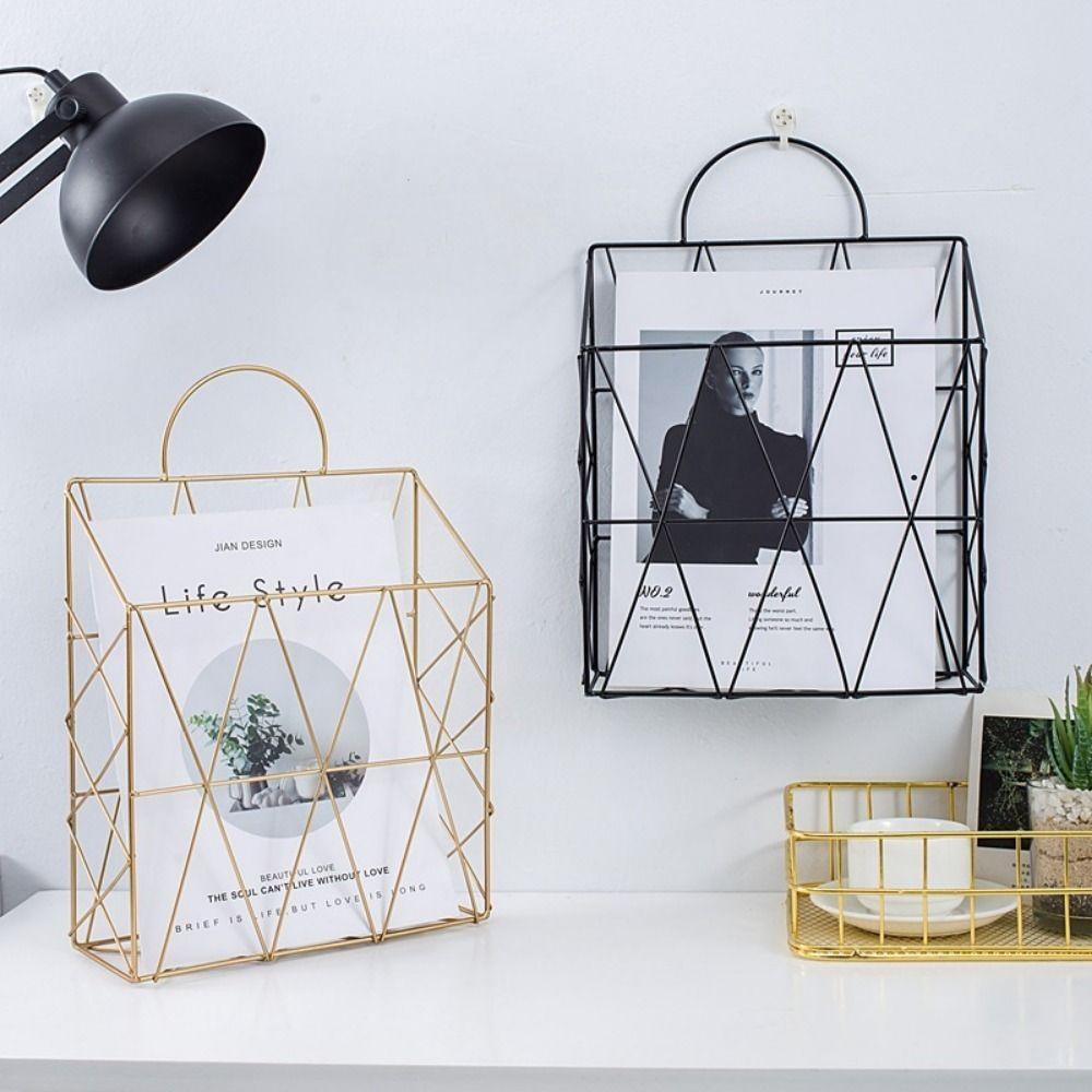

Handle Heavy Duty Iron Wall Hanging File Holder Newspaper Holder Desktop Organizer Rack Bookshelf белый