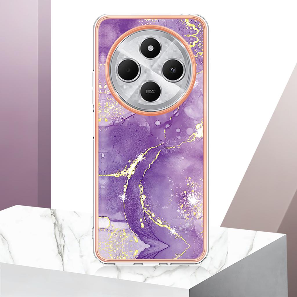 For Xiaomi Redmi 14R 5G/Xiaomi Poco C75 4G/Xiaomi Redmi 14C 4G TPU Case with IMD Marble Pattern Electroplated Back Cover