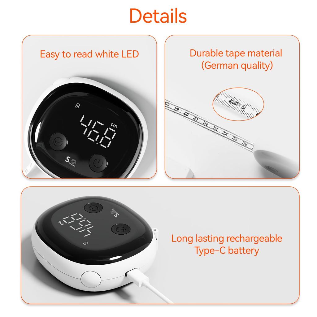 Fitdays Smart Body Tape Measure Body Fat BMI Tool with LED and Tracking and Diet Tracker Fitdays App Sync Bluetooth Connectivity Auto-Recovery