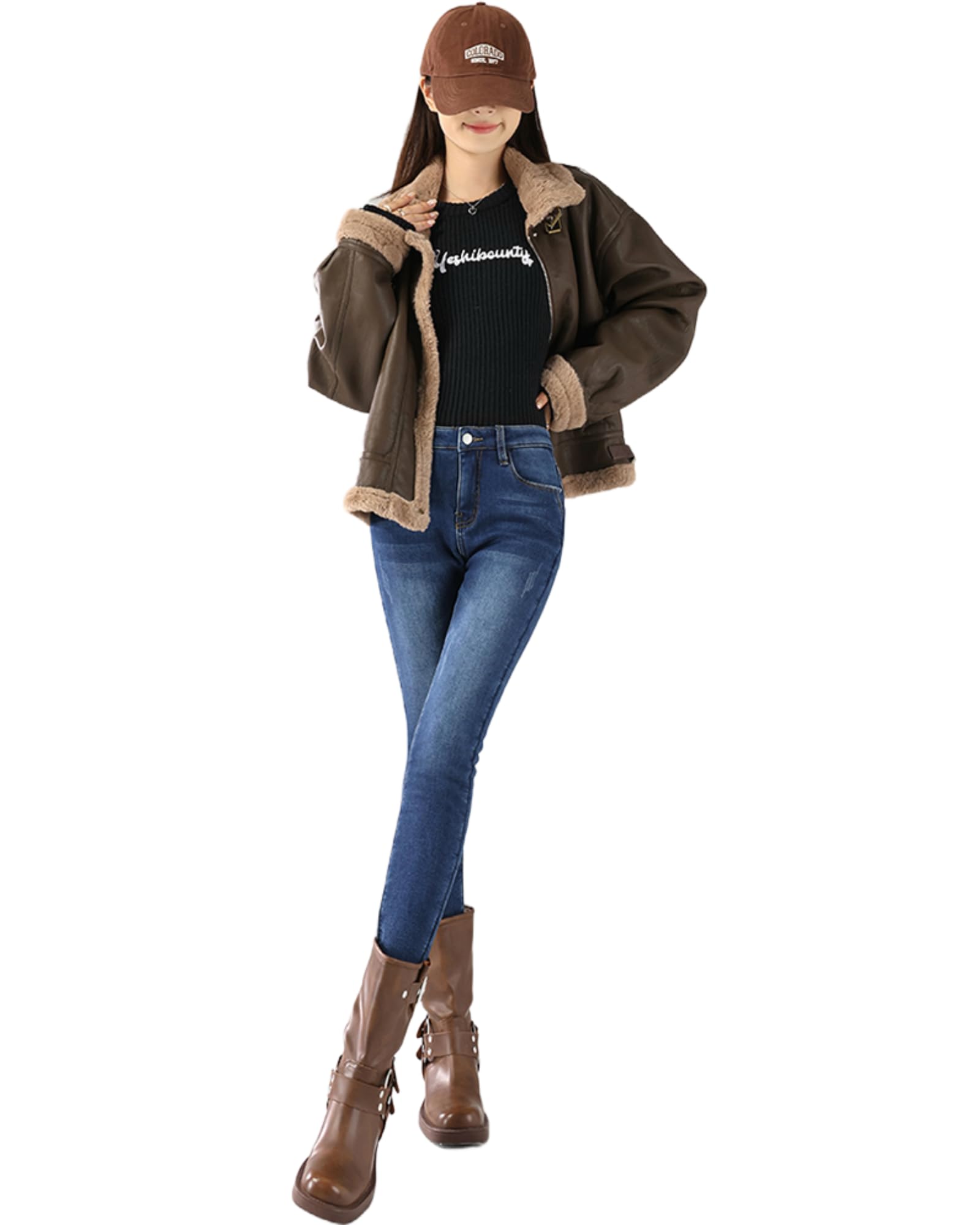 

denim jeans for thick slim flattering [JINJUDUO] Fleece-lined women, autumn/winter. Stretchable, denim, fit, silhouette, comfortable, warm,