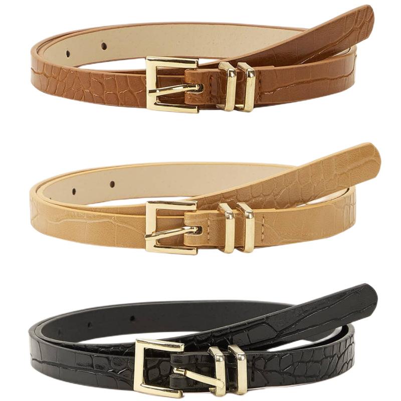 The New Lady's Exquisite and Versatile Crocodile-patterned Thin Waist Belt Set Features A Fashionable Basic PU Belt