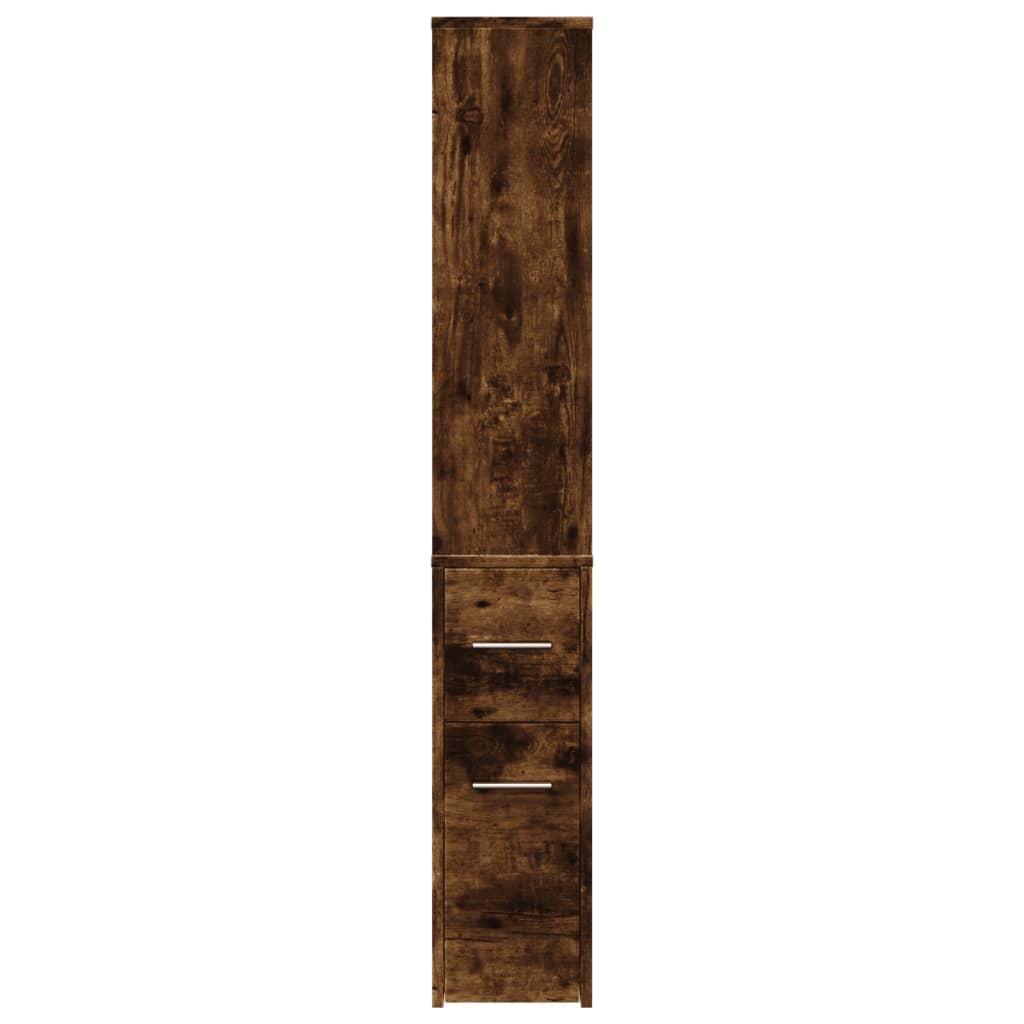 Narrow Bathroom Cabinet with Casters Smoked Oak Wood Based Material
