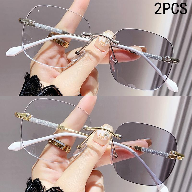 2PCS Photo-sensitive Color-changing Anti-blue Light Progressive Glasses, Pure Desire, Sky Star, Frameless Design 6005