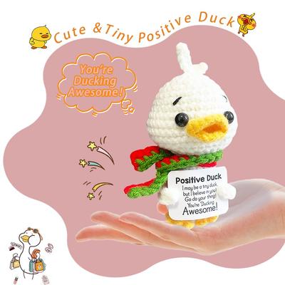 Handmade Knitted Scarf Duck Ornament Home Room Decoration Funny Crochet Emotional Support Duck Doll With Card Christmas Gifts