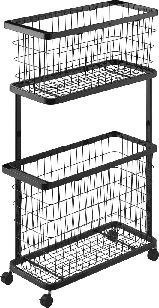 Laundry Laundry Laundry Cart Basket Tower Slim Yamazaki with Laundry Simple Caster Laundry Storage Rack Rack, Basket, + Set, Black, Jitsugyo, 2-Tier,