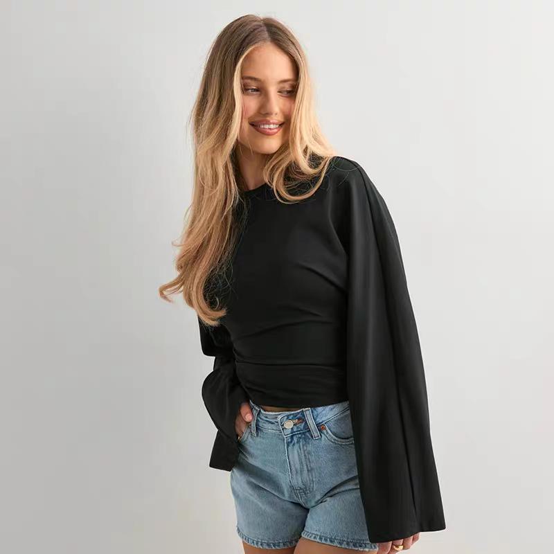 

Long Sleeve Women Pullover O Neck Skinny Y2K Summer Clothes Casual T Shirt Top Streetwear 2025 Fashion Gray Tees Crop Top S чёрный