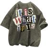 Washed Retro Cotton 230Gmen'S Graphic Tees Funny Letter Printing Vintage