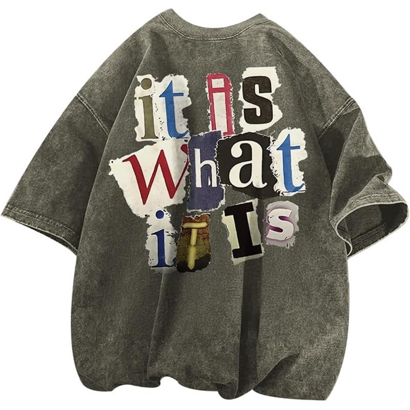 Washed Retro Cotton 230Gmen'S Graphic Tees Funny Letter Printing Vintage