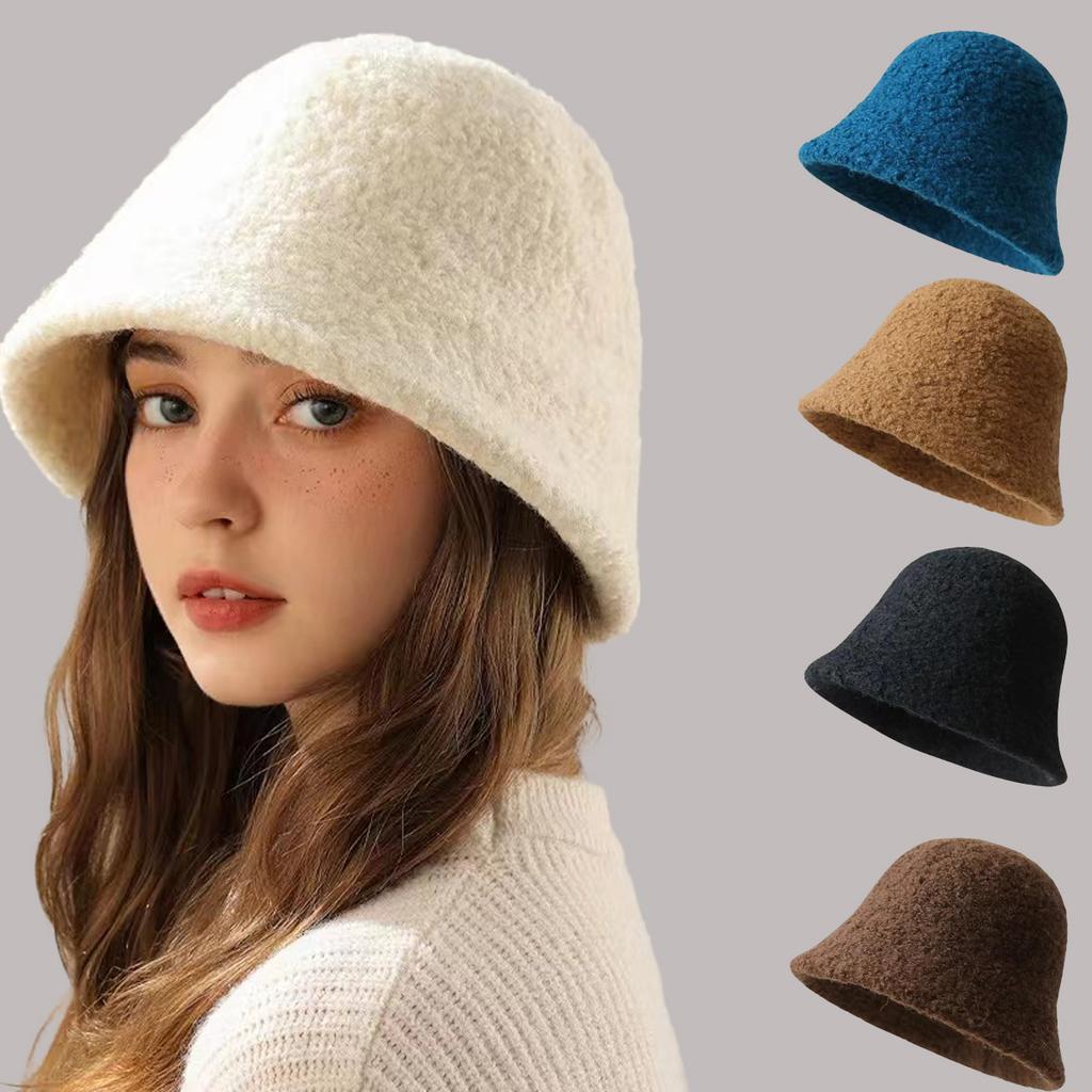 Herbst Winter Hüte für Damen Neu Klassisch Schlicht Wolle Lamm Eimer Warm Fischerhut Vielseitig Mode Japanisch Damen Pannama