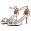 Quality Women Sandals Female Rhinestone PU 7CM Thin Heels Buckle Strap Korean Style Women's Shoes Dress Sky Blue Mature