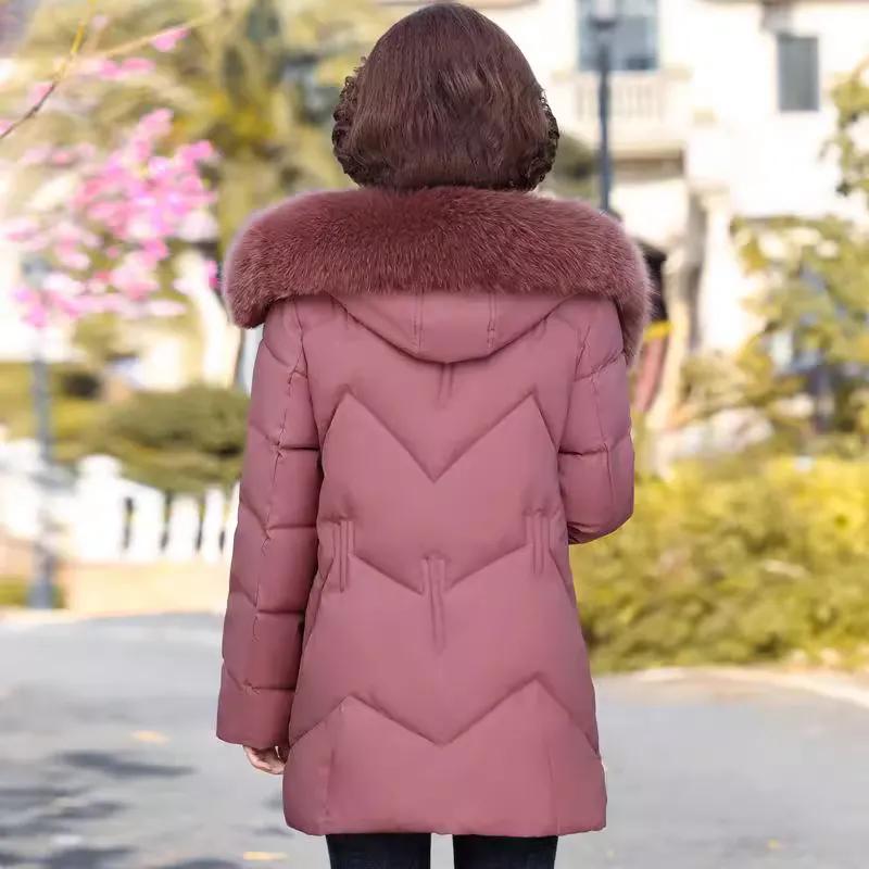 Women Winter Medium Long Thickened Warm Jacket Middle-aged Causal Plush Jacket Female Outwear