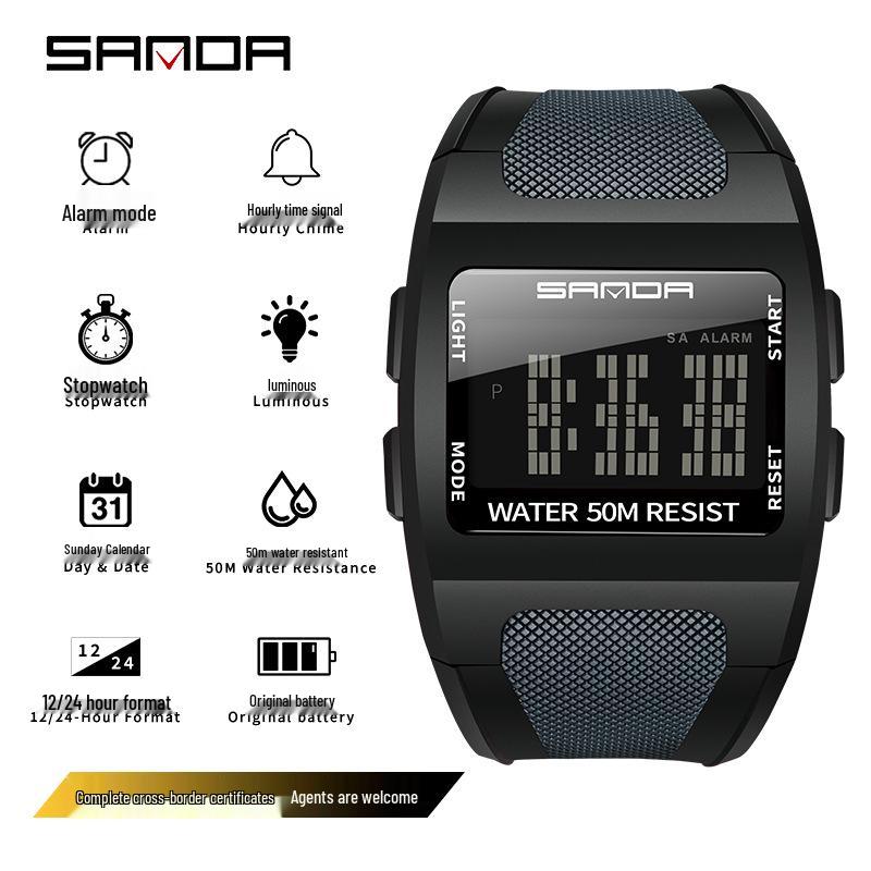 SANDA Men s Outdoor Sport Watch: Digital, Square, Multifunctional, Waterproof Wristwatch