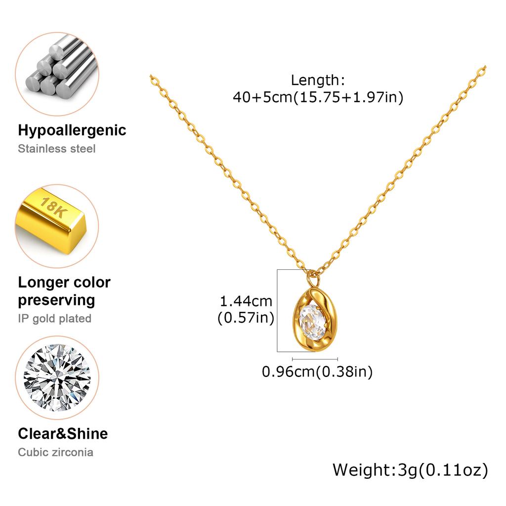 Oval White Zircon Pendant Necklace Earrings for Women,Gold Color Stainless Steel Necklaces,Exquisite Jewelry Gifts