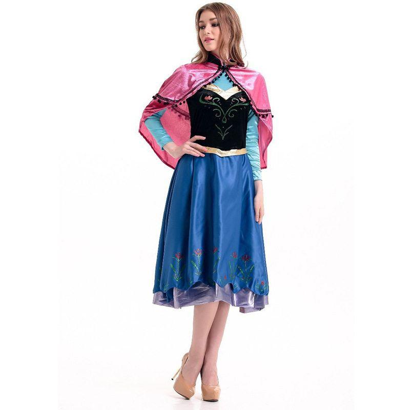 

S-4Xl Halloween Costume Frozen Cosplay Anime Anna Dress for Adults Picture Color [Skirt + Shawl] S