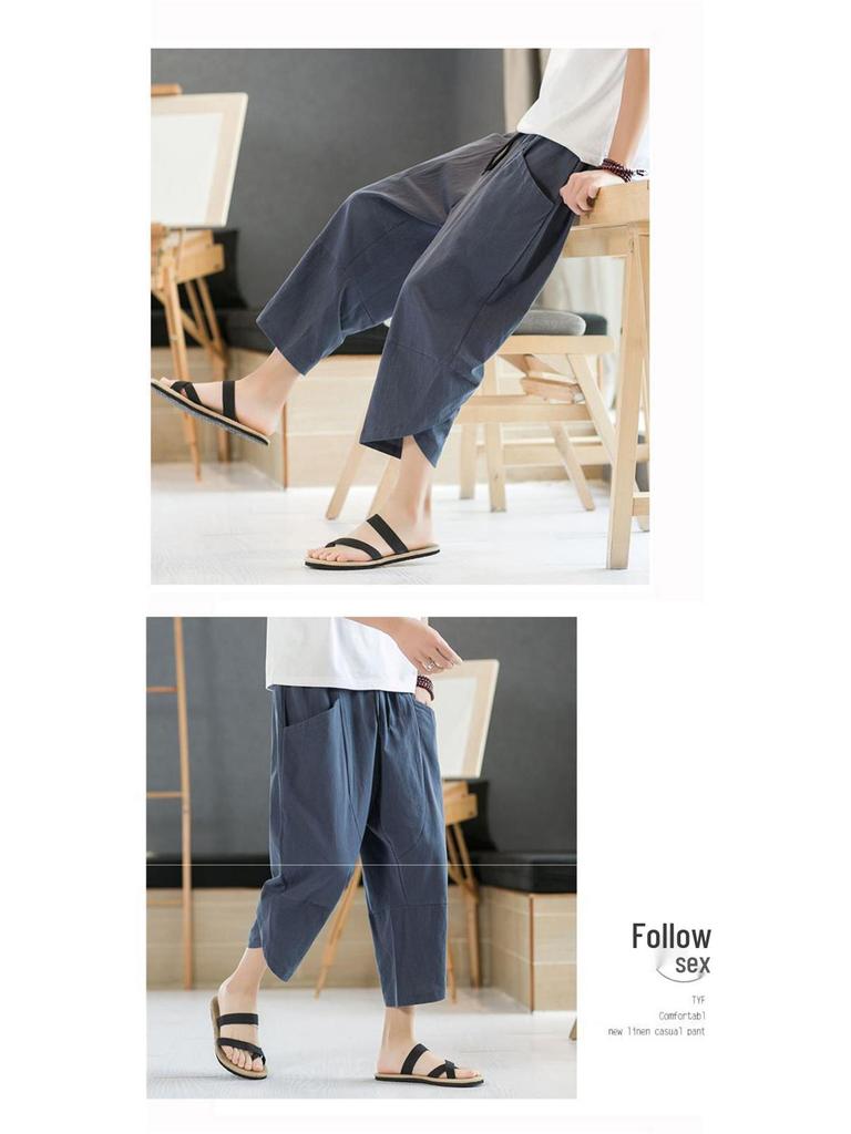 Men's Lightweight Cotton-Linen Wide-Leg Casual Pants