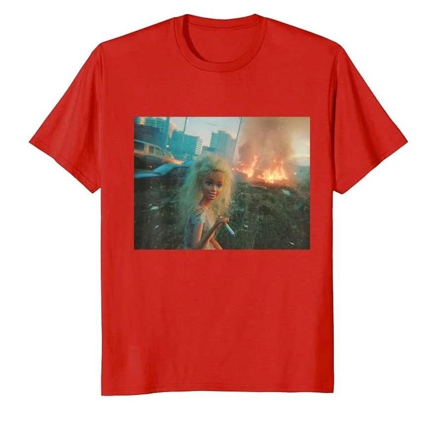 Y2k Hip Pop Tees Funny Disgusting Doll Face Meme Smoking Print Cotton Streetwear Casual Loose Short Sleeve Unisex