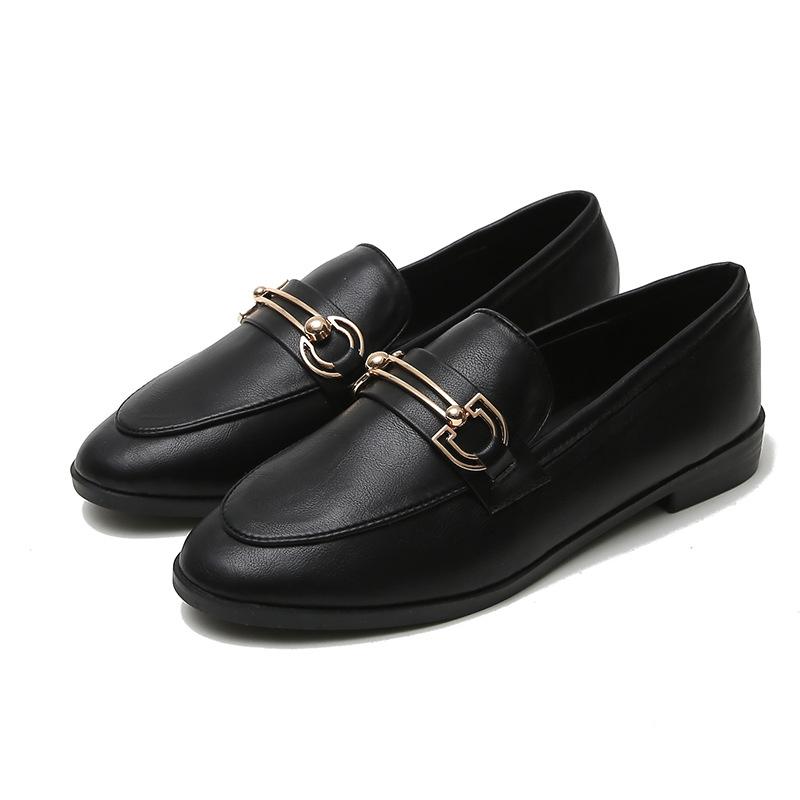 Vind retro små skinnsko dame nye en-pedal loafers dame flate enkeltsko stor størrelse 41-43