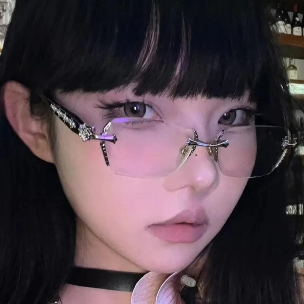 2026 Y2K Women's Retro Square Frame Glasses for Girls Japanese Harajuku Glass Eyewear Rimless Computer Anti-blue Eyeglasses