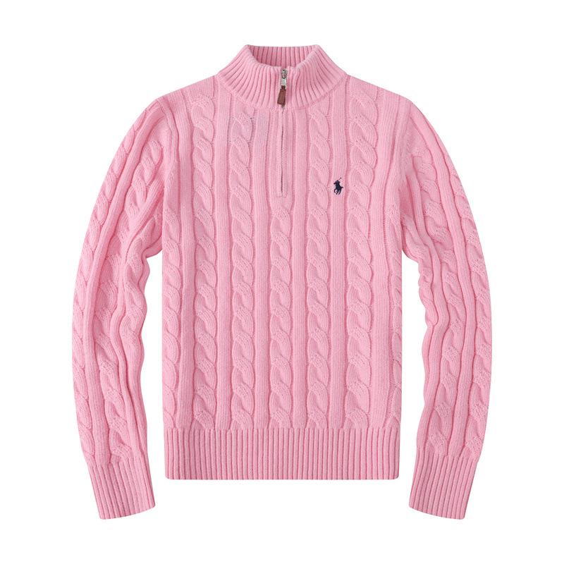 Paul Herren Polo-Pullover aus Kabelstrickwolle und Baumwolle mit halbem Reißverschluss, halbem Stehkragen, kleinem Pferde-Logo, Langarm